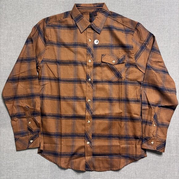 Mens Medium Plaid Button-Up Shirt Brown & Blue 55% Cotton 45% Polyester - Picture 1 of 7